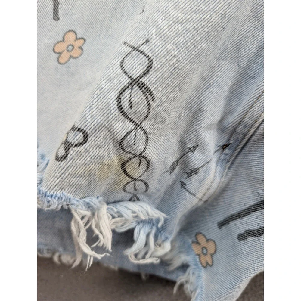 Y2K Wild Fable Denim Shorts Womens Sz 12 Graffiti Doodle Distressed Blue Cotton